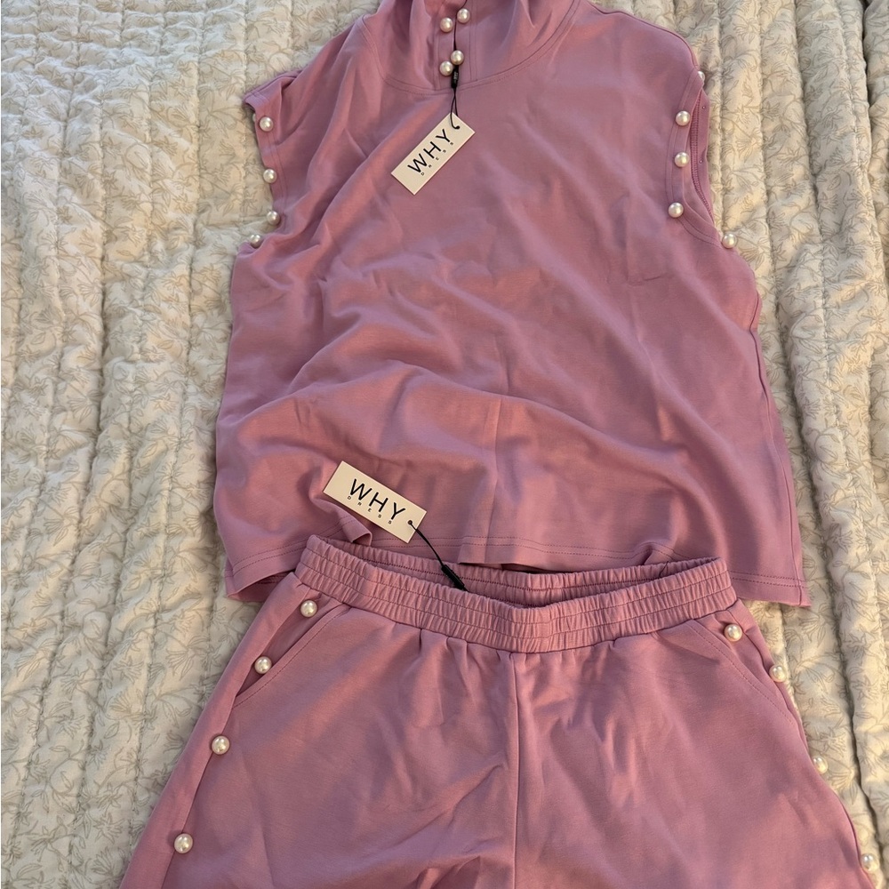 NWT Why Dress Lavender Top and Shorts with Pearl Accents